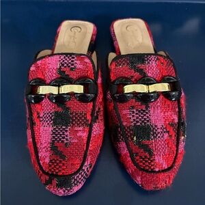Chic Red, Pink and Black Women's TWEED mules black and gold details Size 7 NWOB